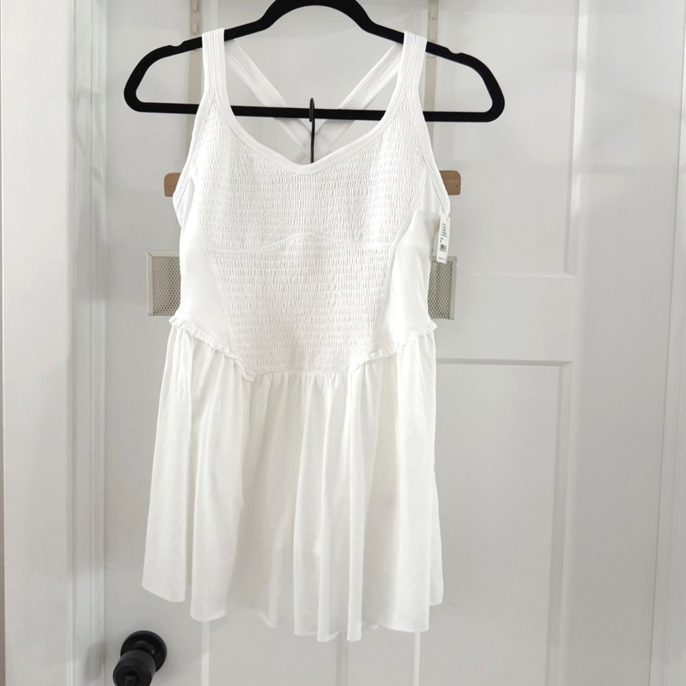 Free People Movement Smockin Hot Mini Dress White Smocked Tennis S Coquette